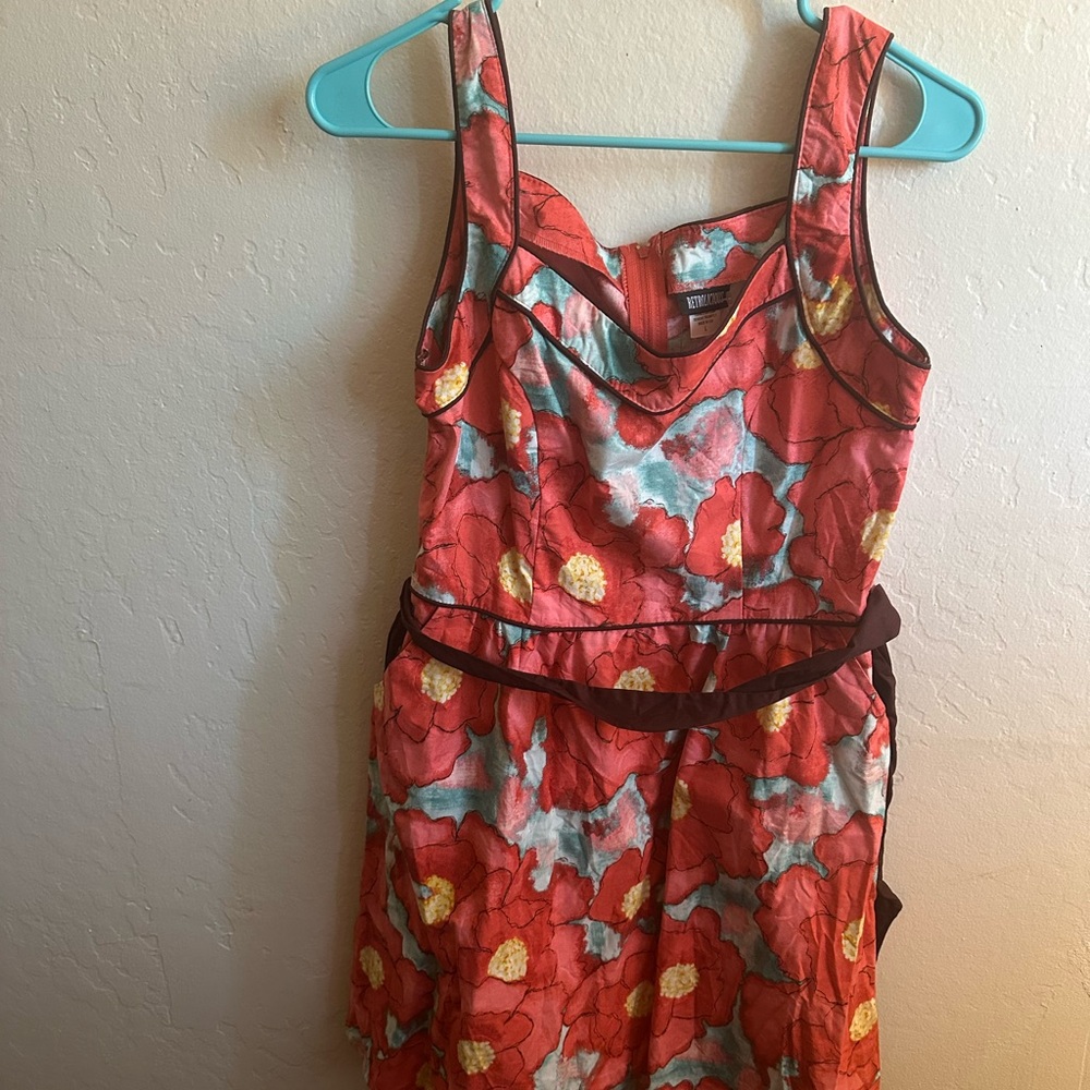 Floral Sleeveless Dress - Red and Yellow